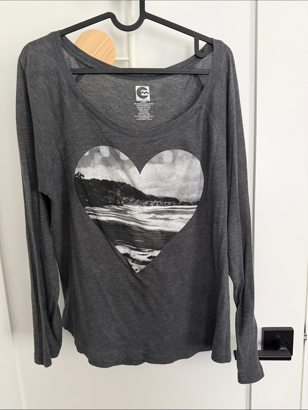 Billabong Charcoal Gray Heart-Graphic Long Sleeve Tee